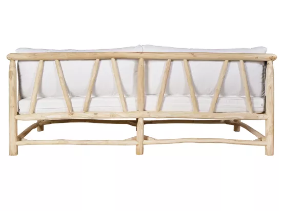 Salon de jardin en teck : un canapé 3 places + 2 fauteuils + 2 tables basses - Naturel clair et blanc - TULUM de MYLIA