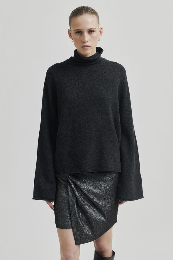 Second Female Neva Knit T-Neck Dark grey melange