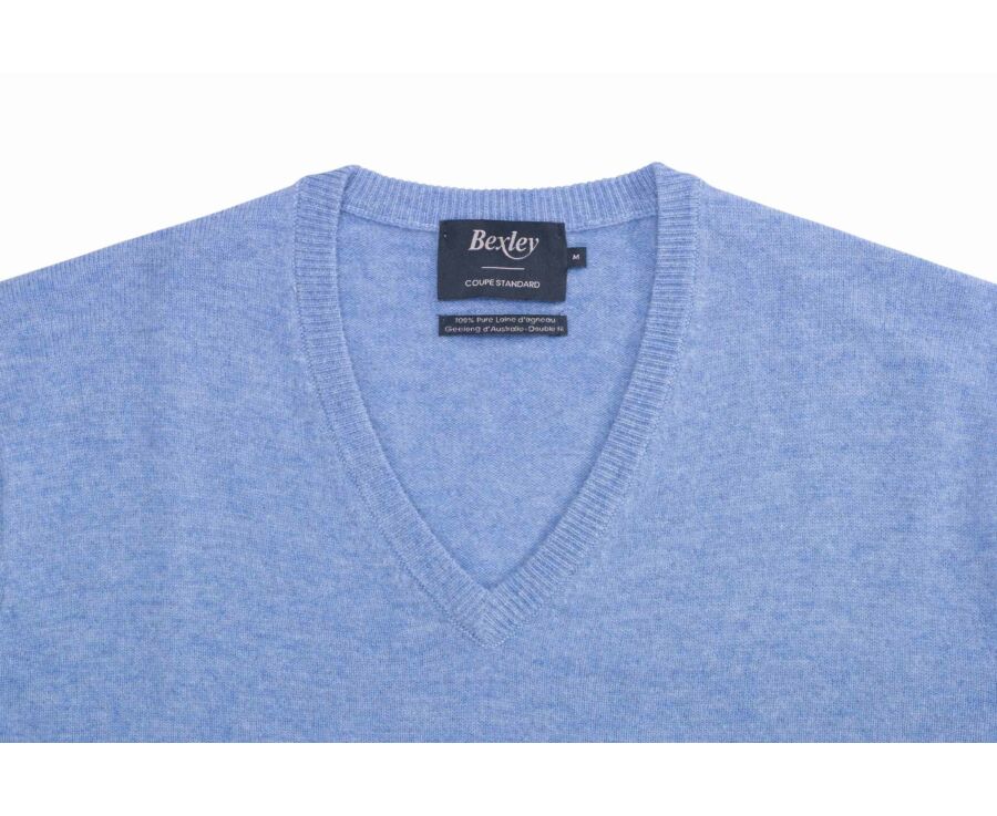 Pull homme laine col V Bleu chiné - ELIAN