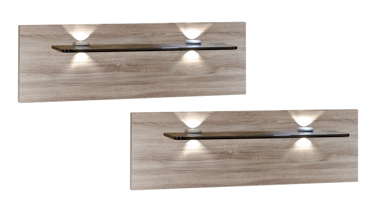 Set nachtkast panelen met glas en verlichting Bienne truffel eiken