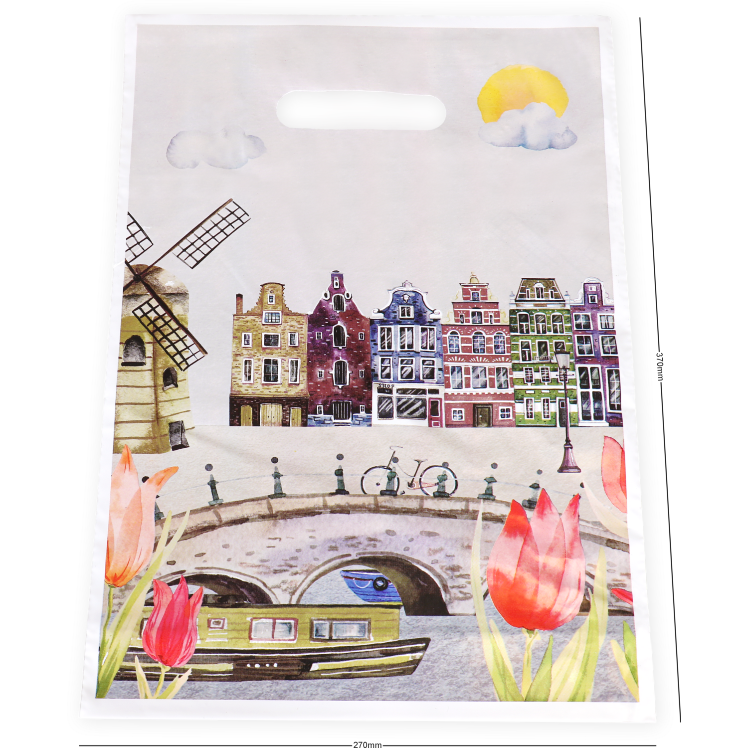 Tas, Tulp, Gerecycled LDPE, dKT, 27x37cm, bodemvouw 8cm, draagtas,