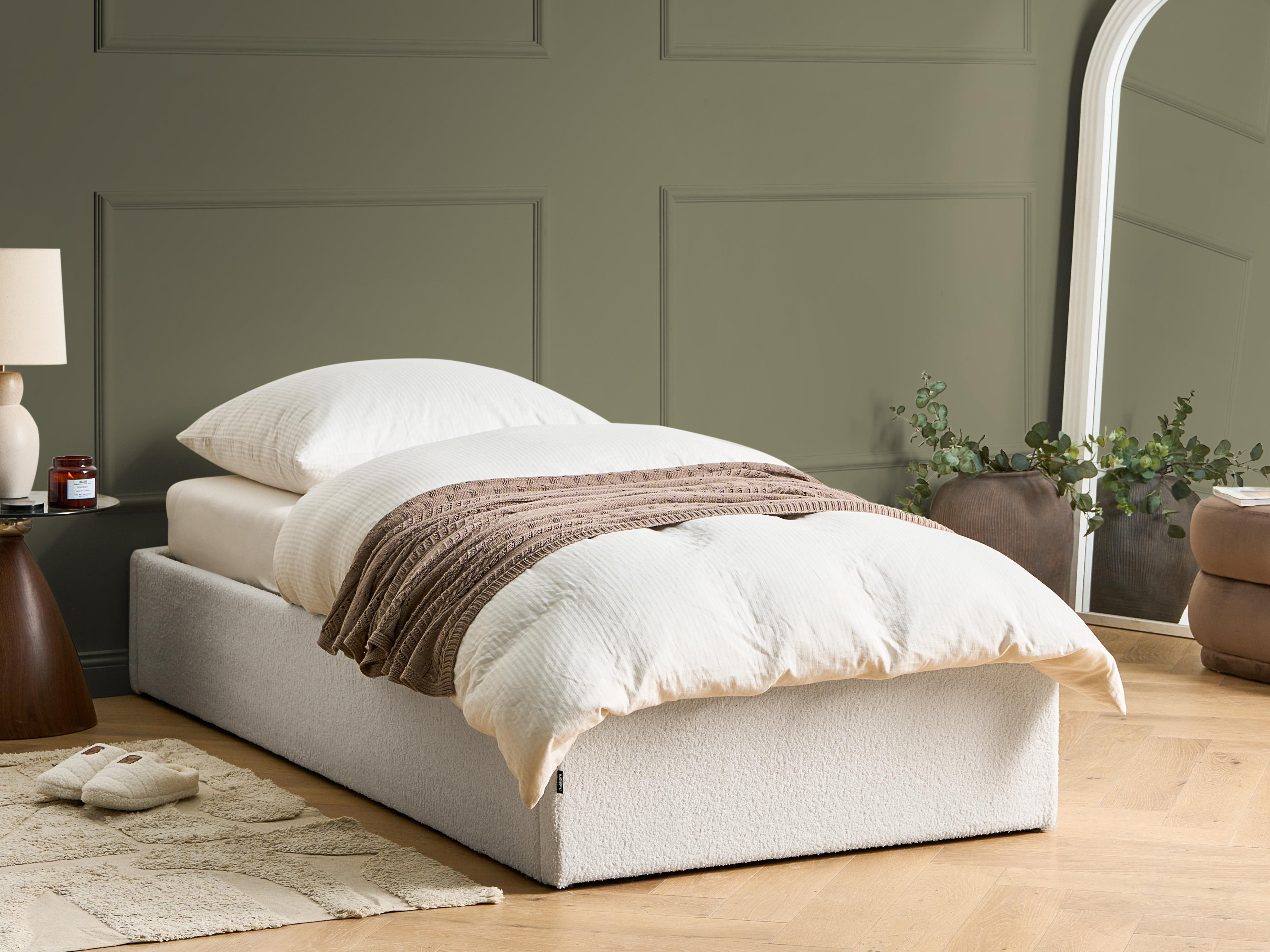 Opbergbed zonder hoofdbord Bouclé DINAN 90 x 200 cm Gebroken wit