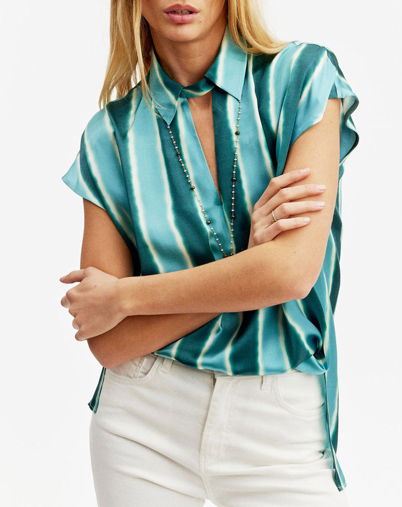 Lauren Vidal Top en Soie mélangée Milo aqua