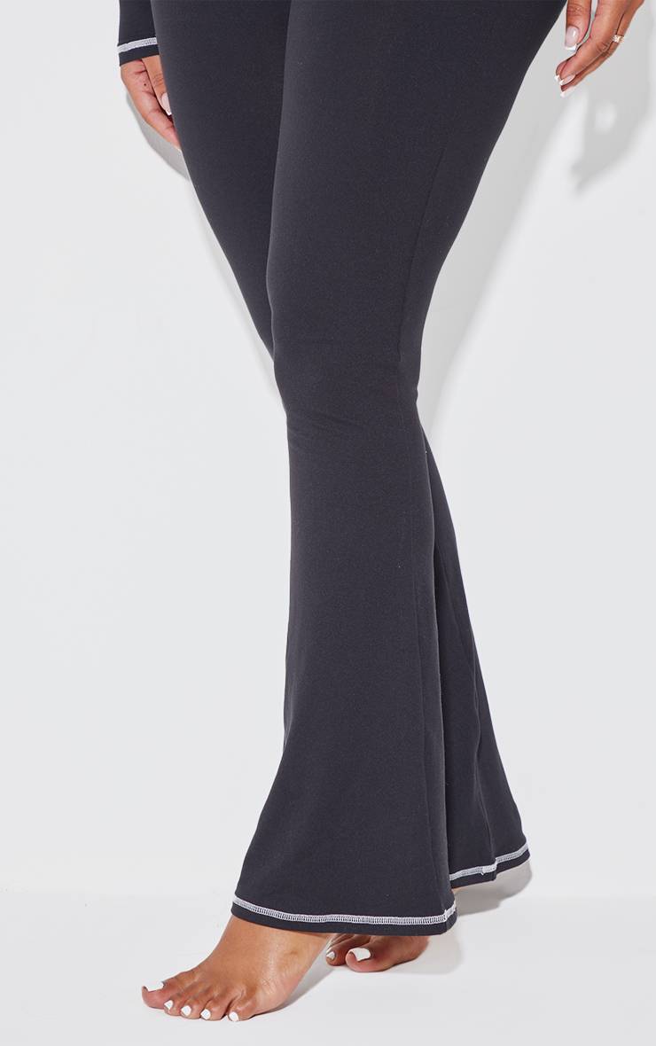 Noir Pantalon Évasé Taille Haute Sculptant Avec Coutures Contrastées
