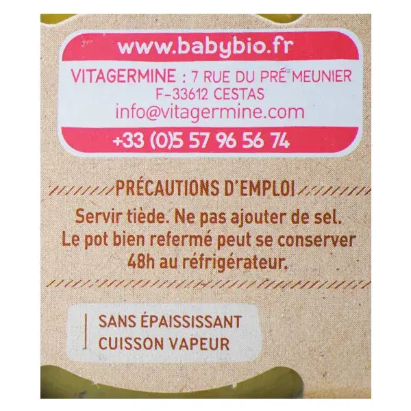 Babybio Légumes Pot Petits Pois +6m Bio 2 x 130g