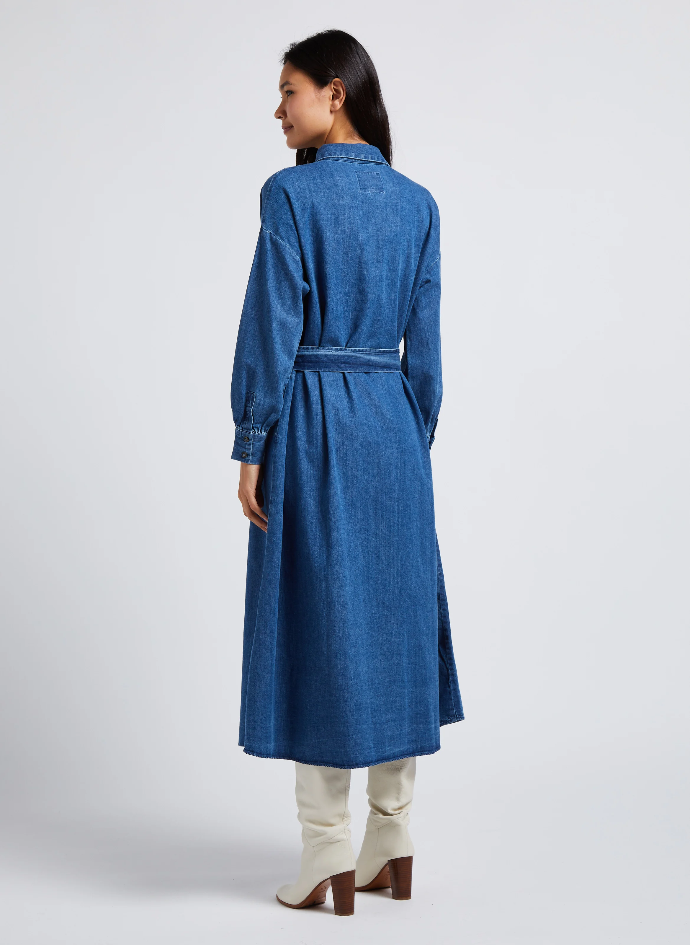 HOLLI - Robe chemise longue en coton | Bleu