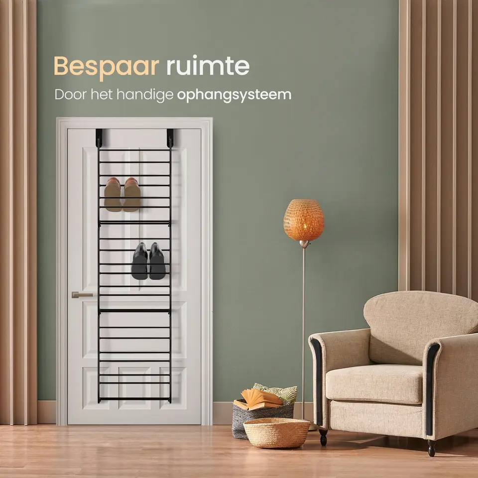 O'DADDY Hangend Schoenenrek Deur - Zwart - 20x51x182 cm