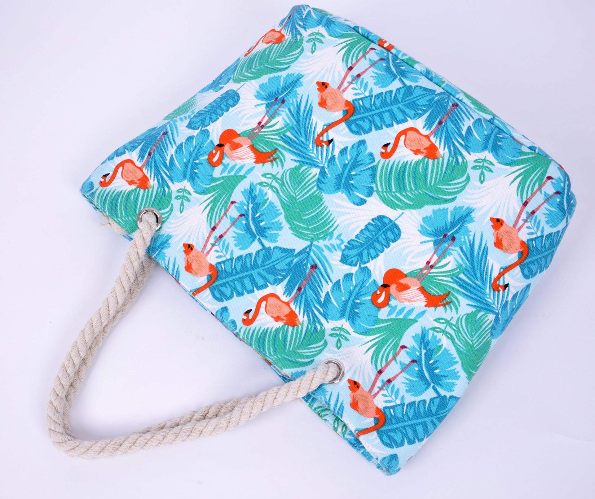 (45x33cm) Leinen Strandtasche Flamingo Stoff Tragetasche - Hellblau