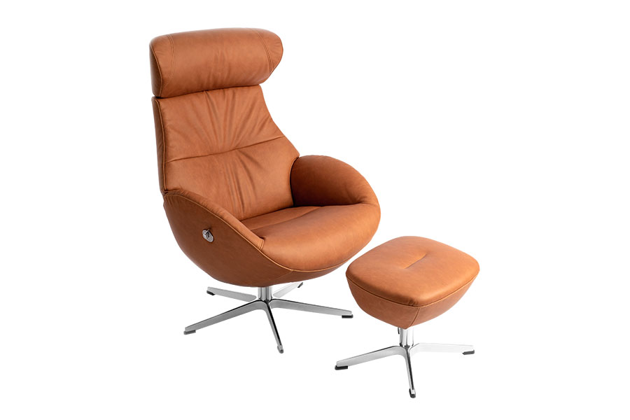 Globe lenestol Tekstil Jesolo 64 cognac og aluminium understell med svingretur.