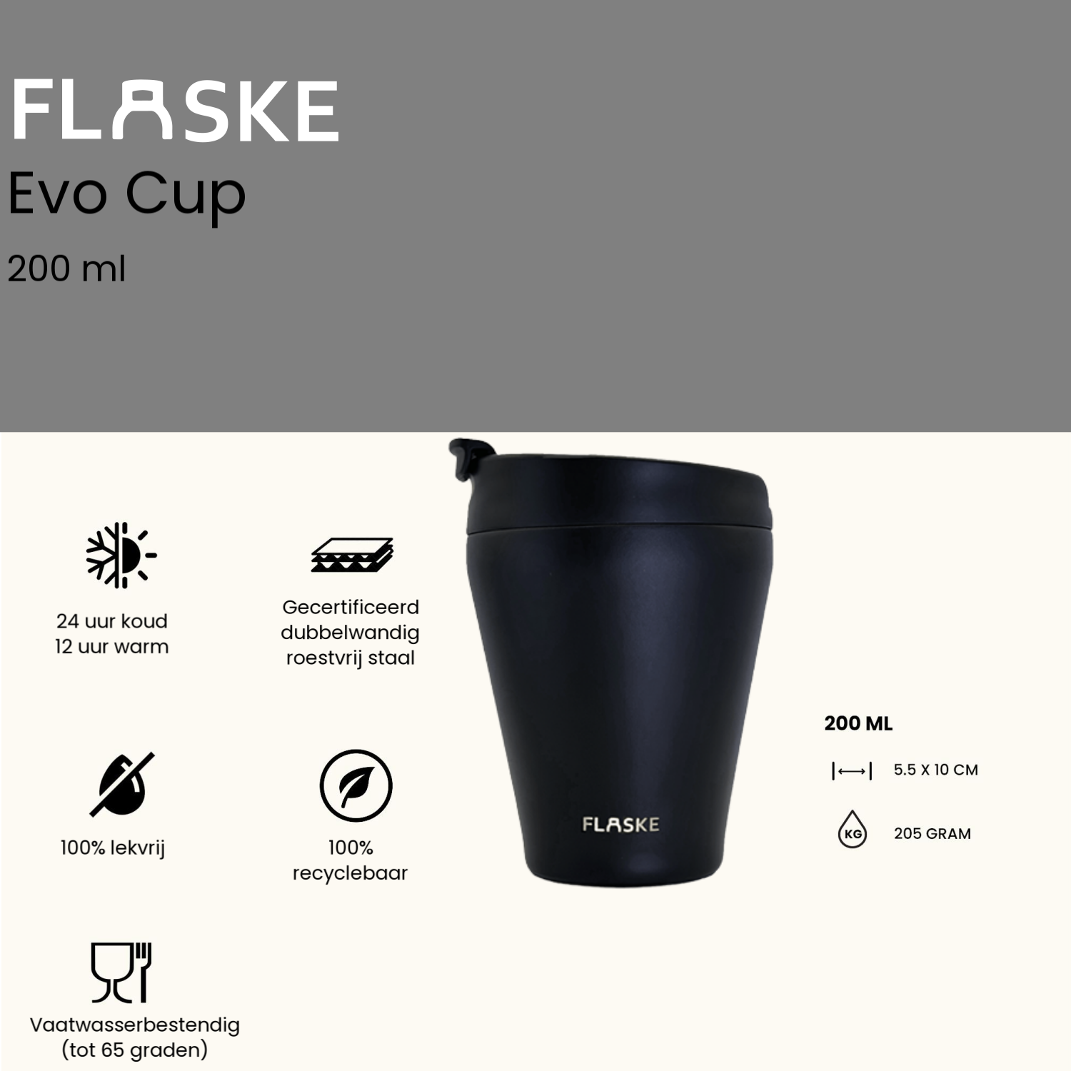 FLASKE 200 ml RVS Koffiebeker to Go - Night