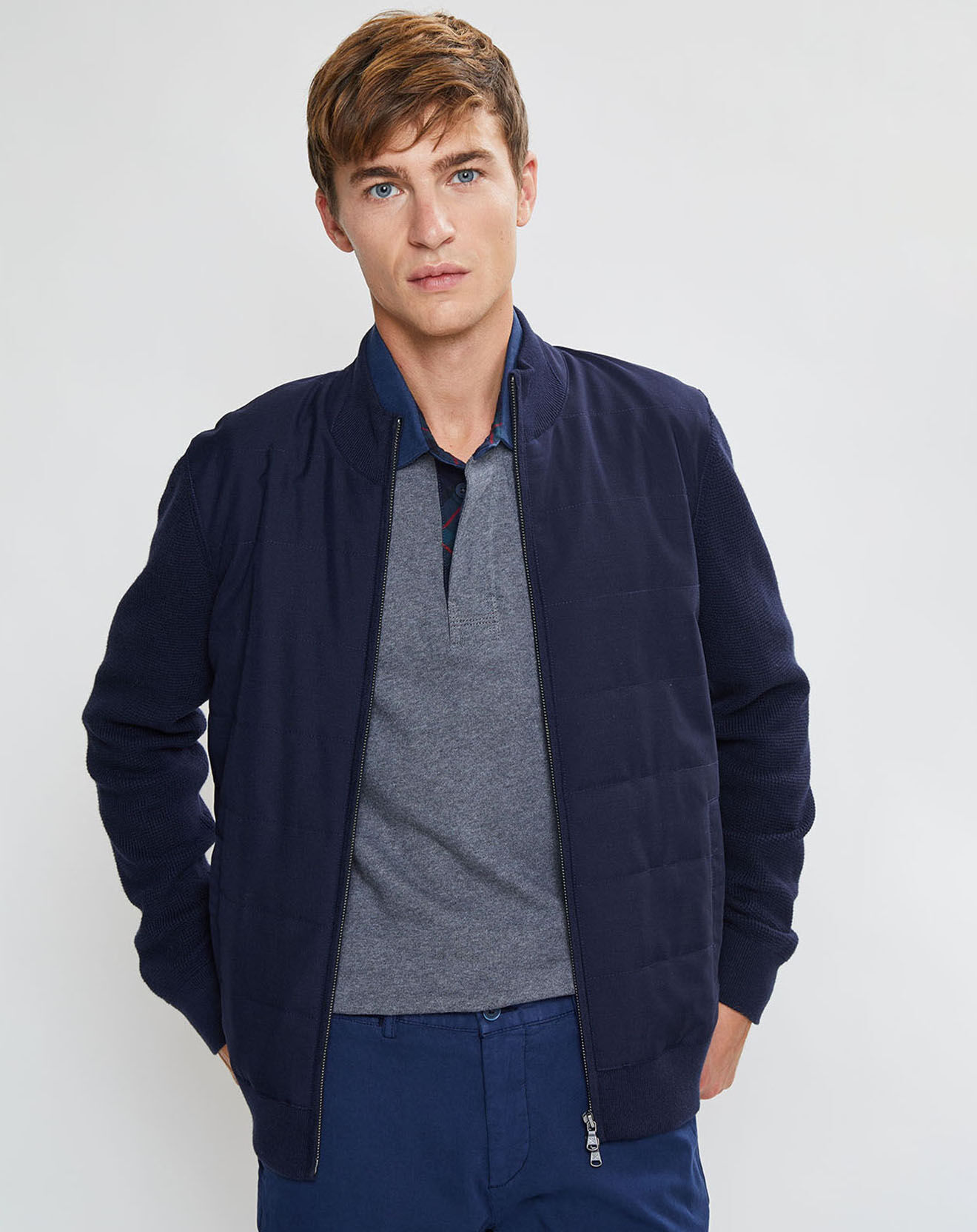 Hackett London Bombers en Cachemire mélangé bimatière Nylon Tricot bleu marine