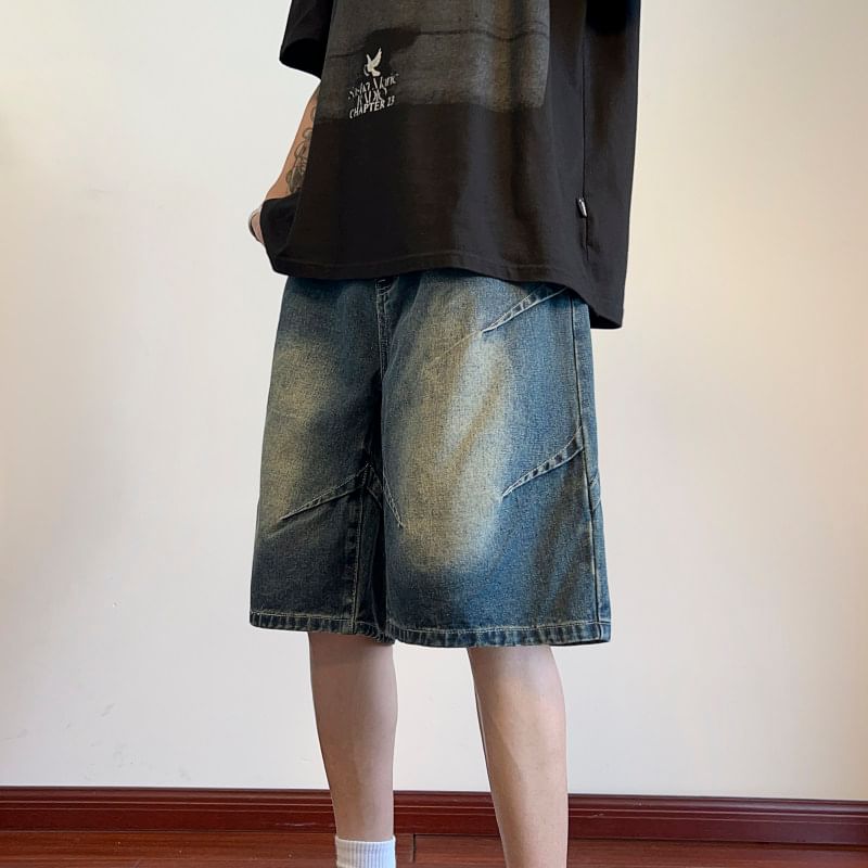 emeisa - Gewassen denimshort met middelhoge taille