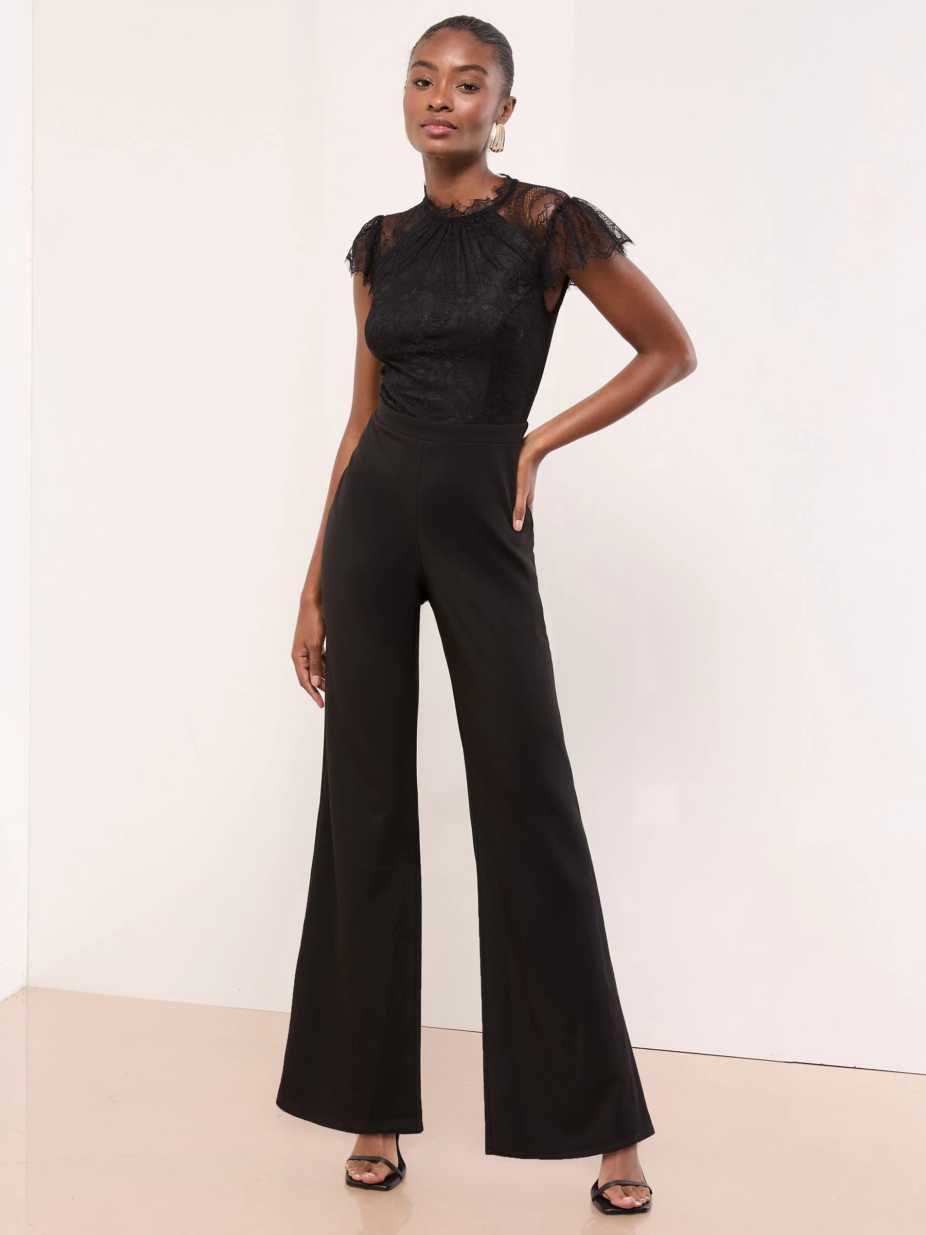 Lipsy Lace High Neck Short Sleeve Jumpsuit