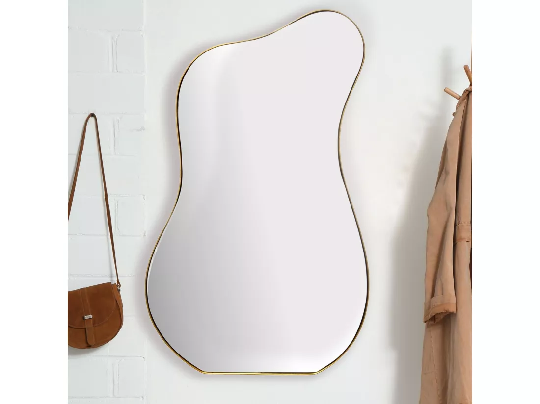 Miroir Murale Métal 60x100 cm Miroir Mur Couloir Grand Doré Asymétrique