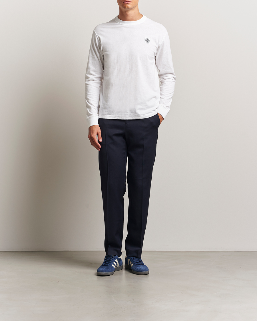 Stone Island Long Sleeve Garment Dyed Cotton Jersey T-Shirt White