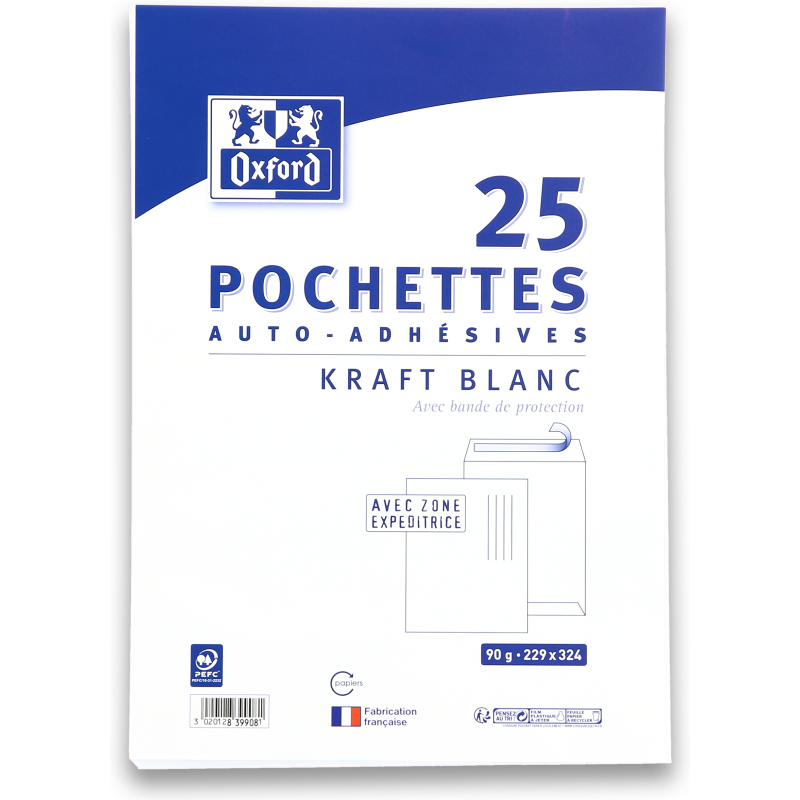 Pochette Oxford 229X324 X25 Kraft Blanc Auto Adhesive