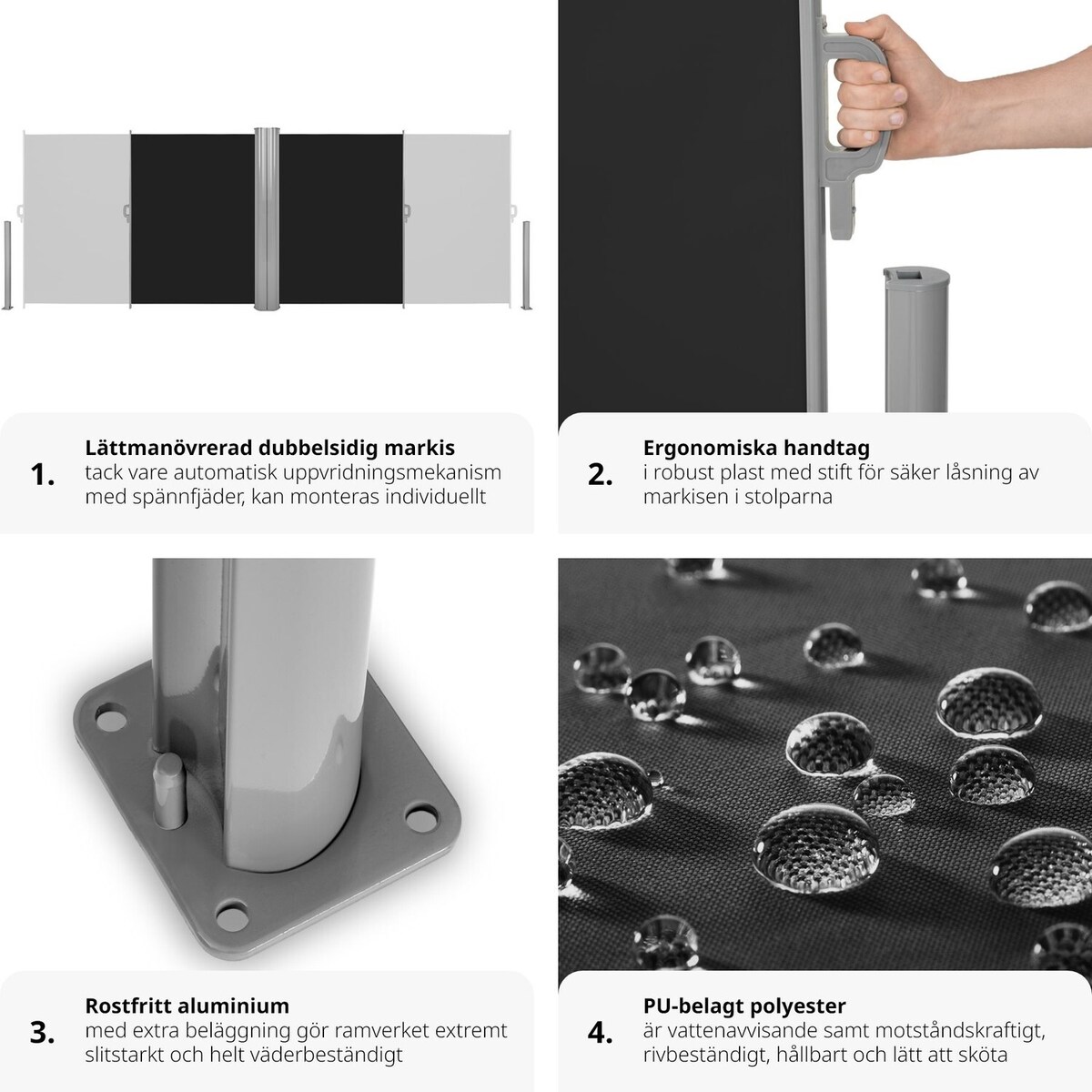 Dobbel sidemarkise aluminium - 160 x 600 cm,svart