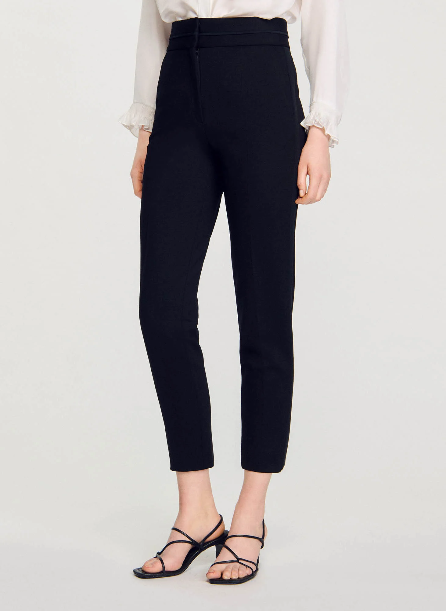 Pantalon cigarette taille haute | Noir