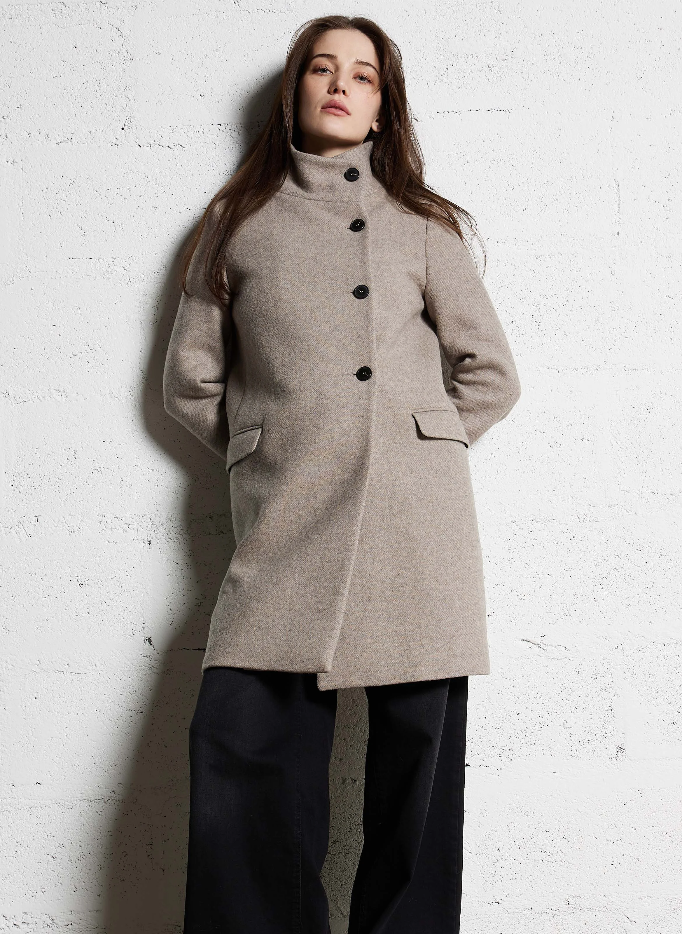 Caban à boutonnage asymétrique en laine mélangée | Beige