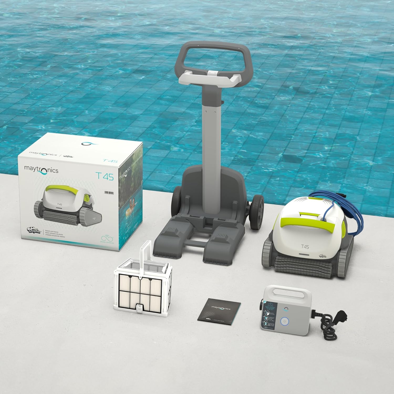 Dolphin T45 Robot nettoyeur électrique avec fil pour Piscine hors-sol jusqu’à 12 m - Nettoyage fond, parois et ligne d'eau - Accessoires de piscine