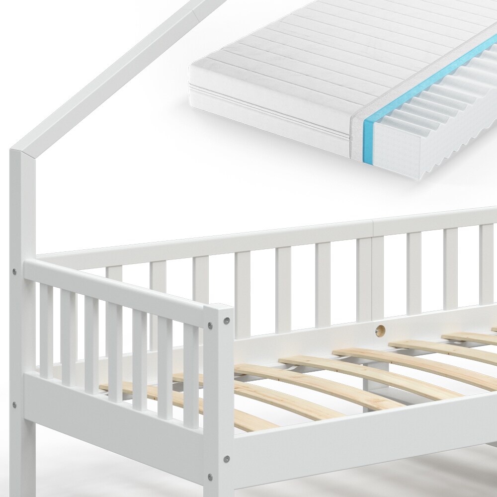 VitaliSpa Hausbett Kinderbett Spielbett Noemi 90x200cm inkl. Matratze weiß