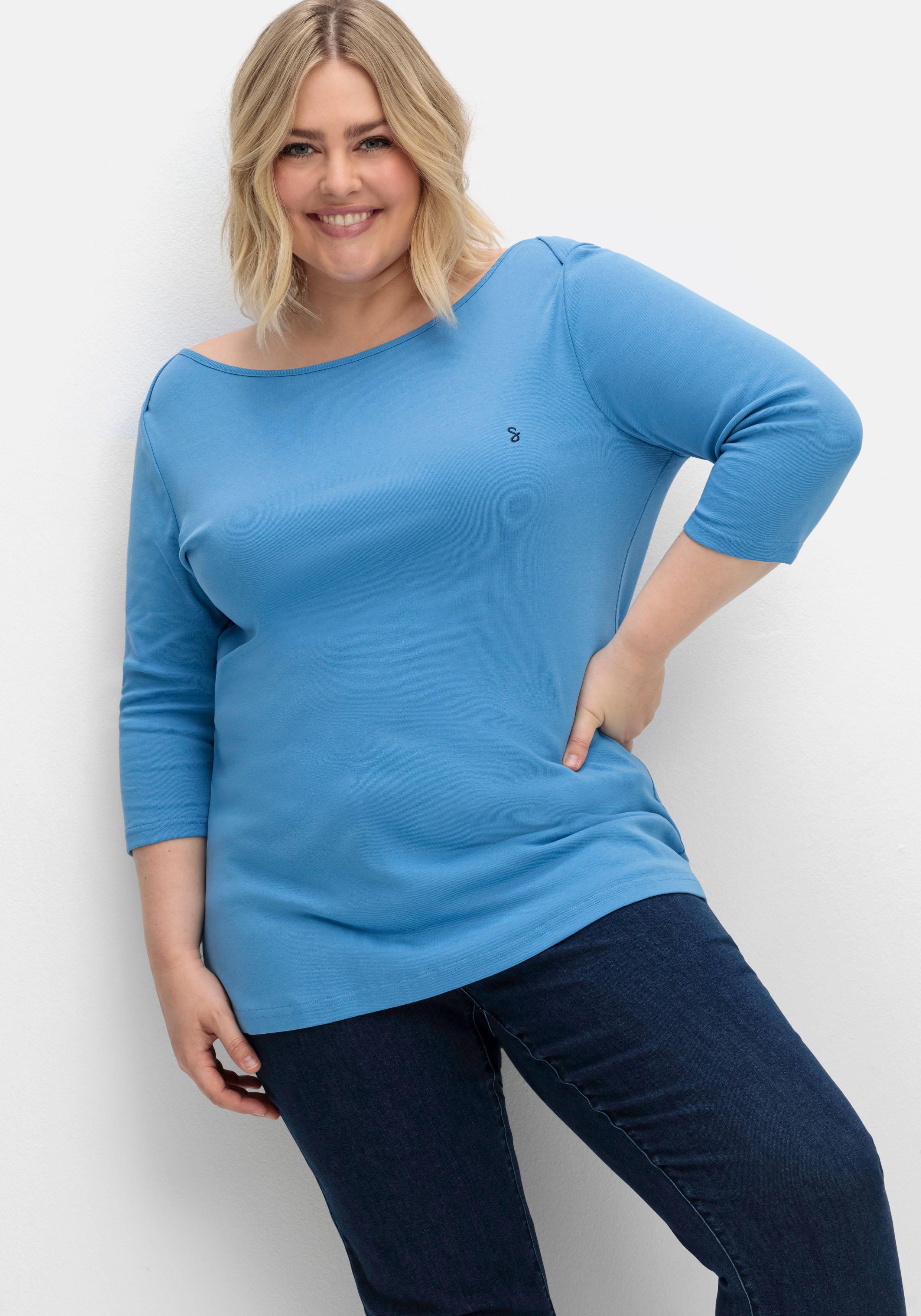 T-Shirt in Rippqualität, mit U-Boot-Ausschnitt