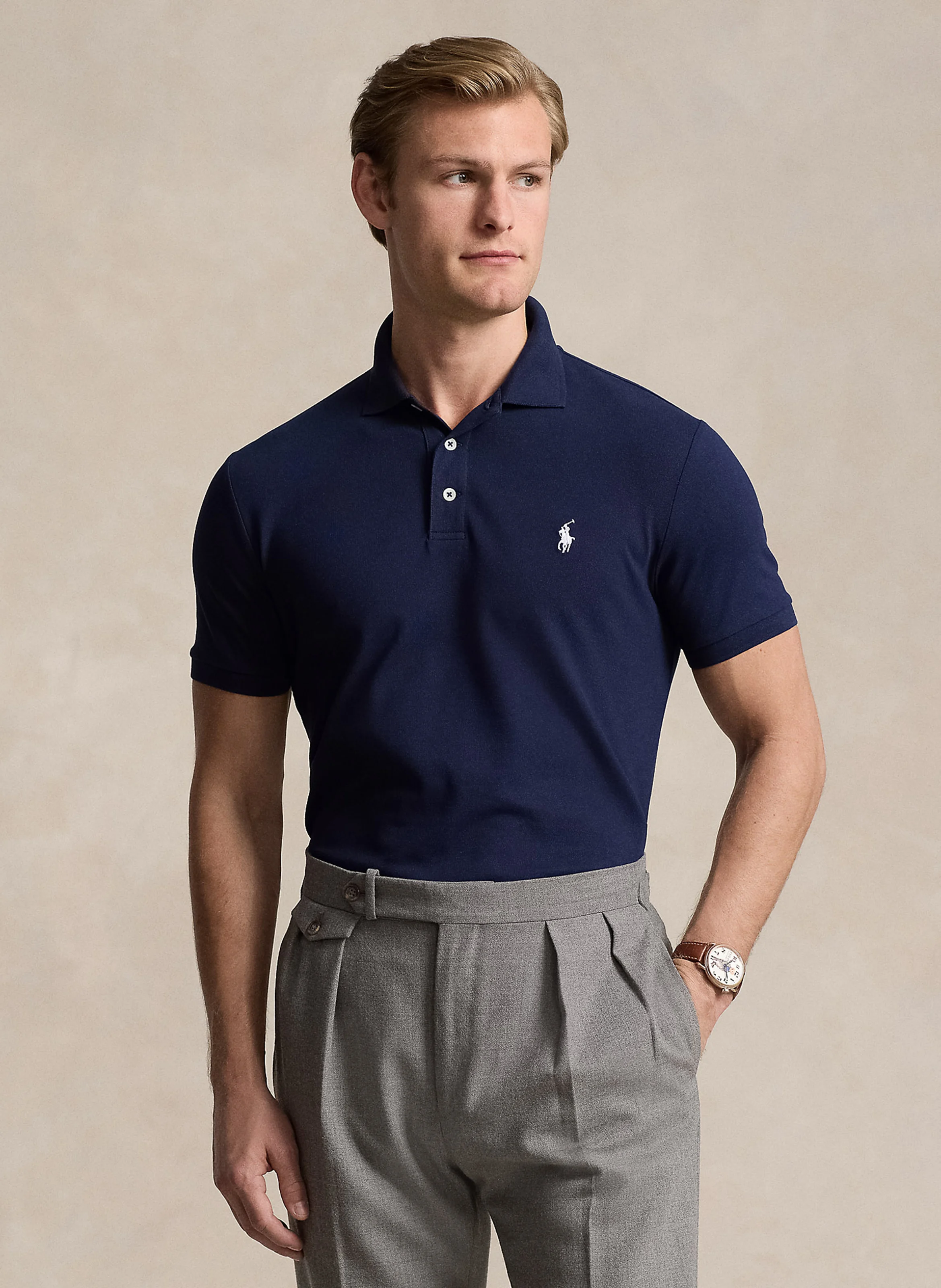 Polo slim-fit en coton mélangé | Bleu