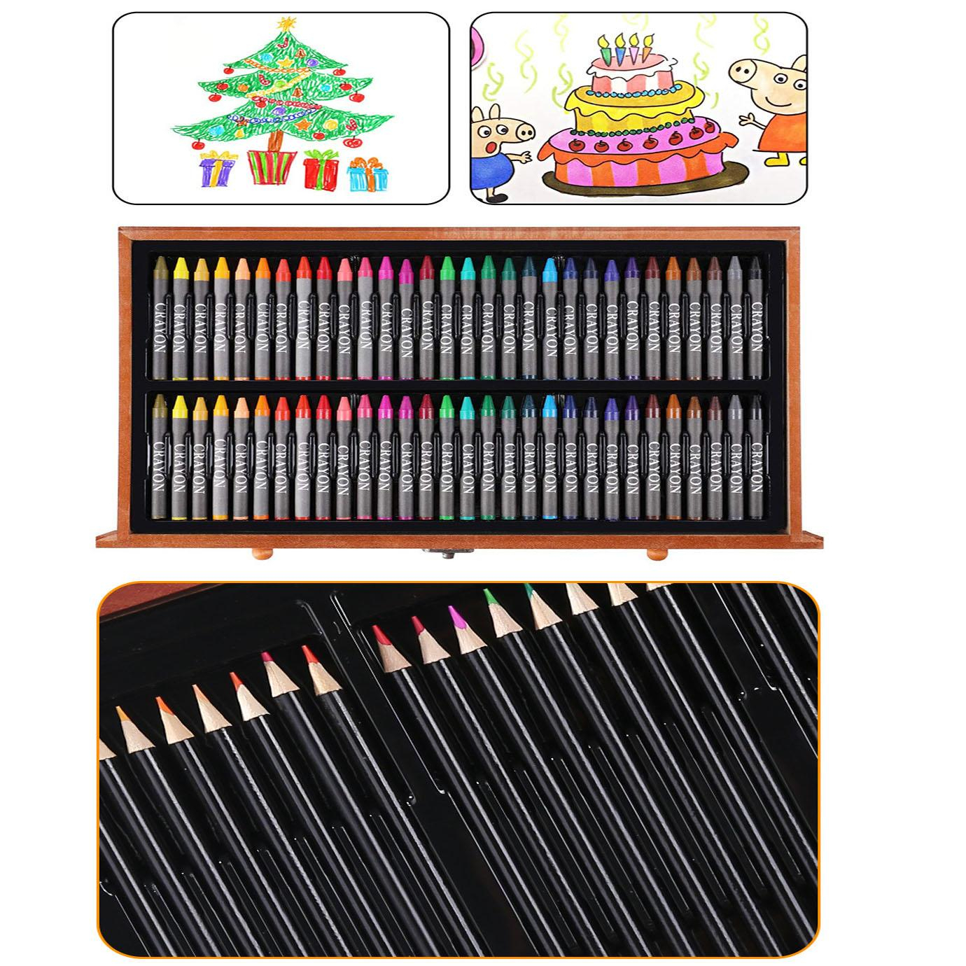 (142-tlg. Set) Holz Mal Koffer Skizzen Zubehör Künstler Kit mit Öl Pastell / Wasserfarben / Buntstifte