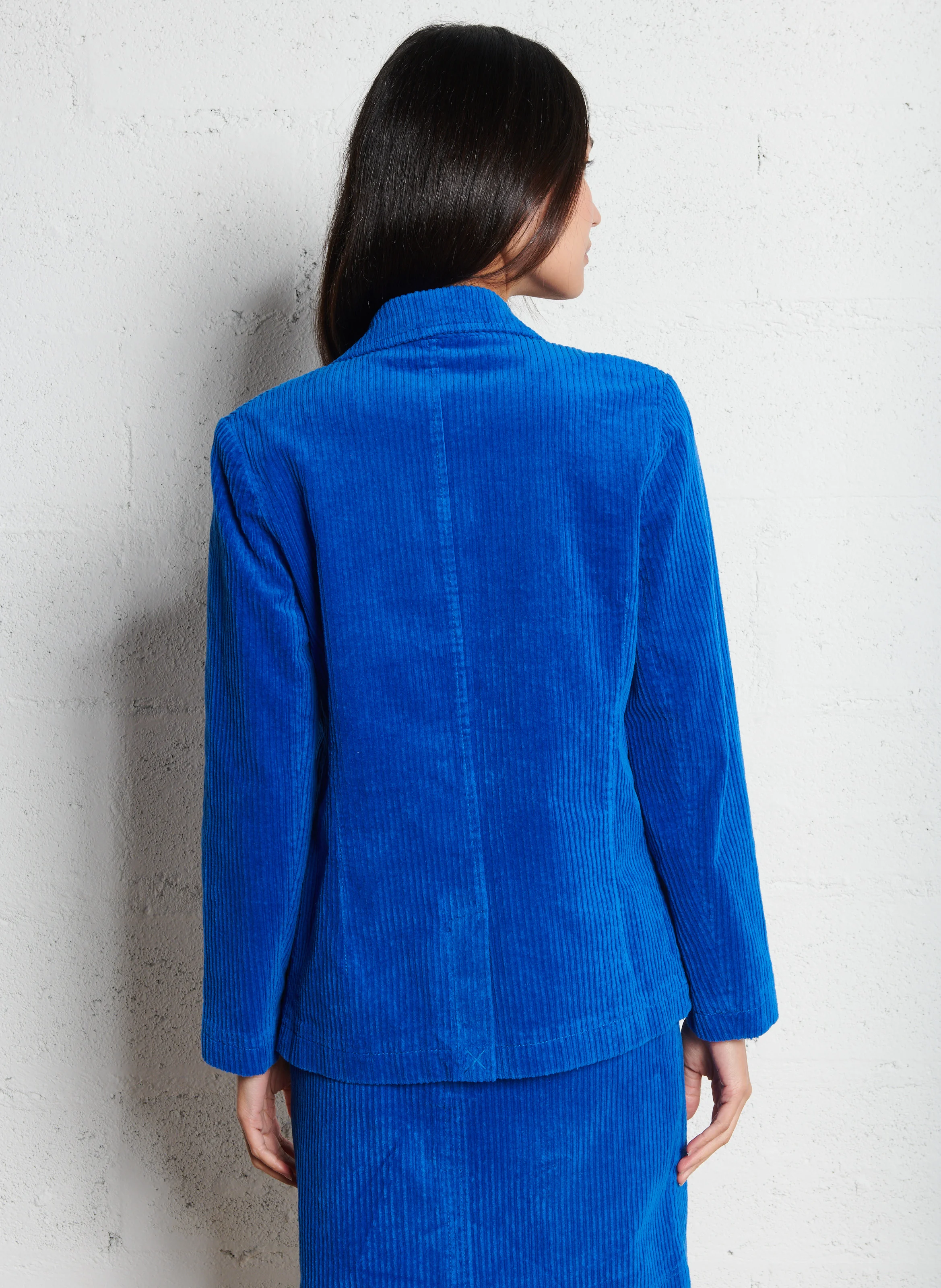 MIGY - Veste de taille droite en velours côtelé | Bleu