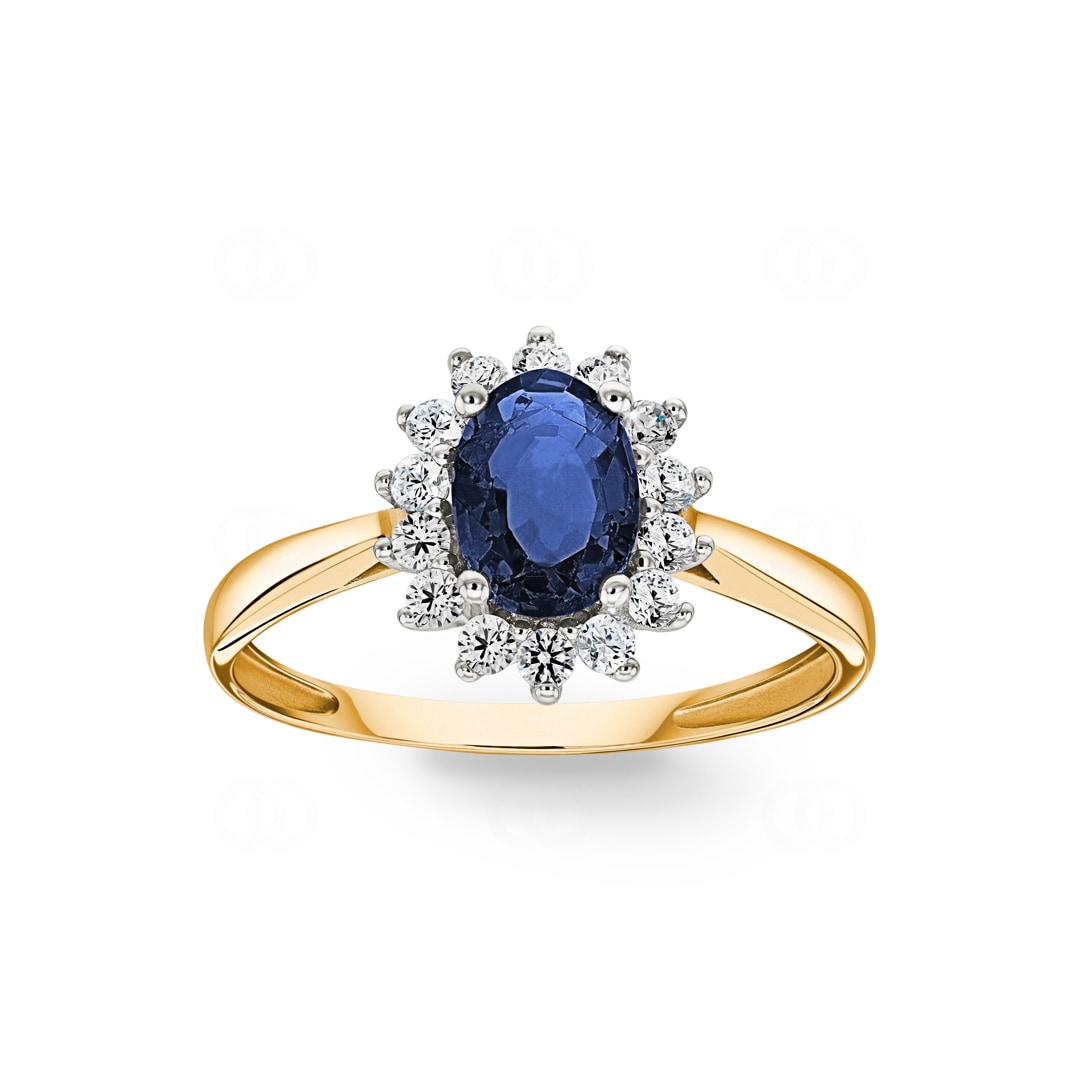 Damenring 750/18 K Gelbgold mit Saphir und Zirkonia