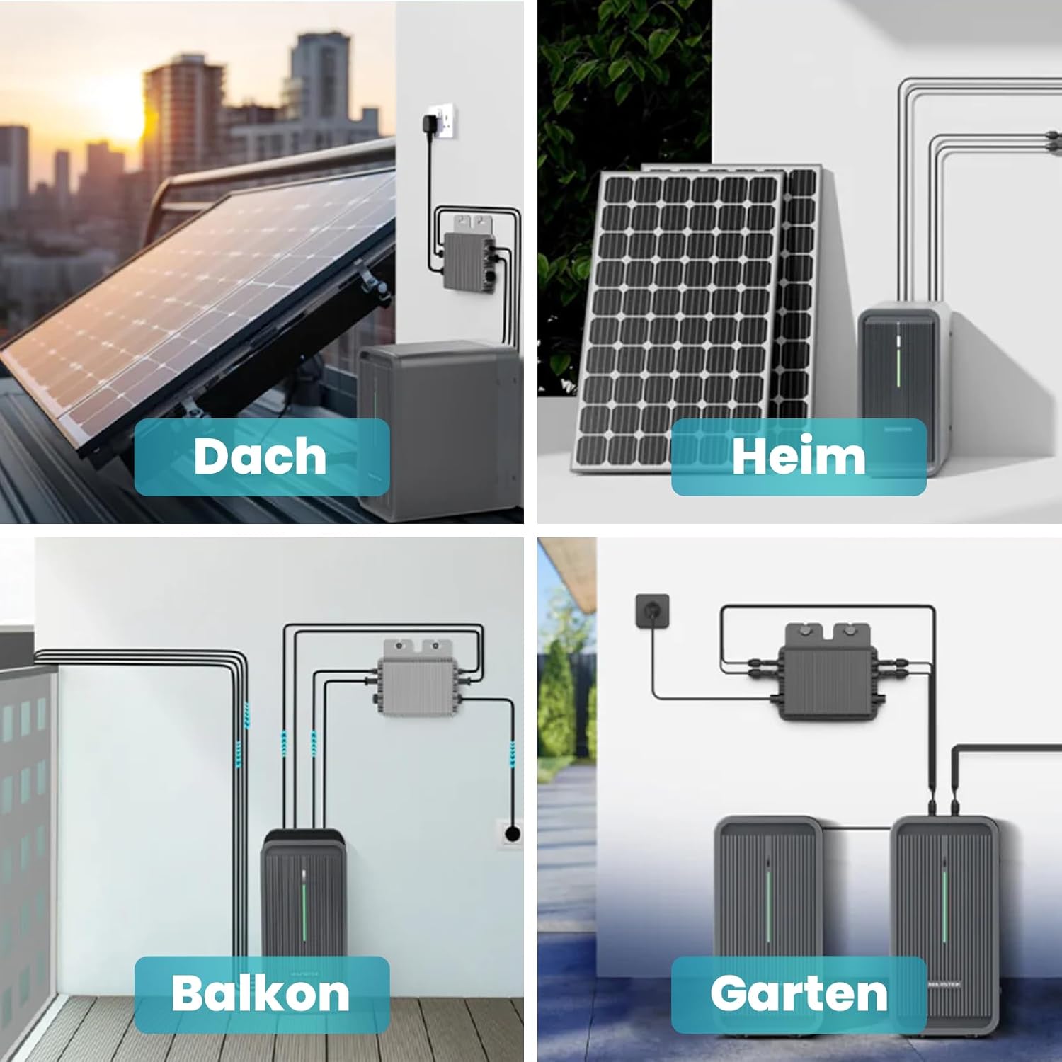 SUNNIVA® 1000W Balkonkraftwerk mit 2,24 kWh Speicher MARSTEK B2500-D, BIFAZIAL FULLBLACK komplett Steckdose, PV Solaranlage Komplettset mit Solarspeicher, 2x 500W N-Type Glas-Glas Bifacial Module