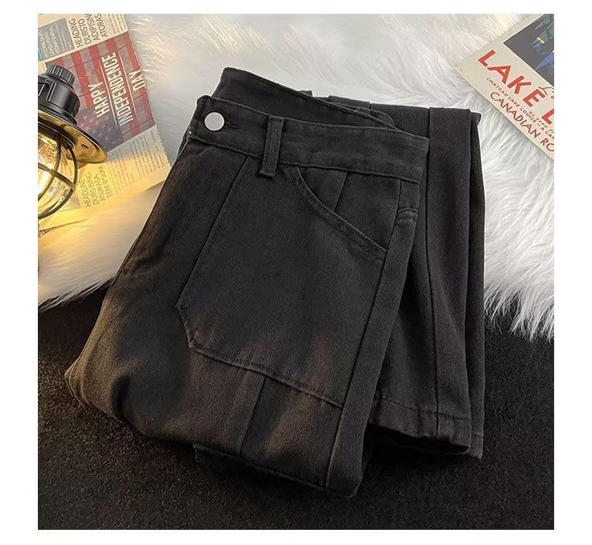 Urtishia - Hoge taille jeans met wijde pijpen en dubbele zakken
