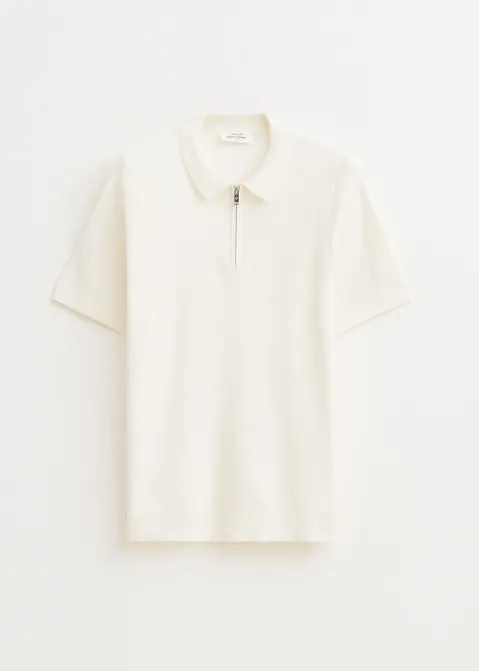 Half zip polo met structuur off-white (WIT.O)
