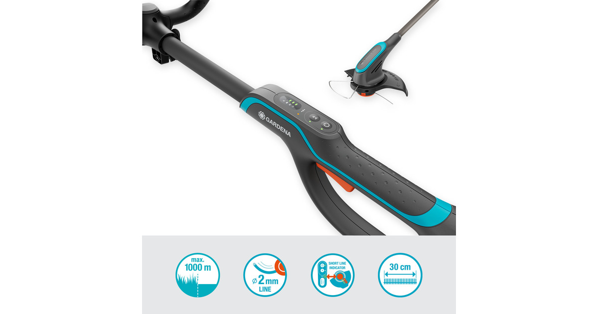 GARDENAPowerTrim 30 18V Set 4.0 Ah met 18V P4A Accu grastrimmer  (Grijs/turquoise, Accu en lader inbegrepen)