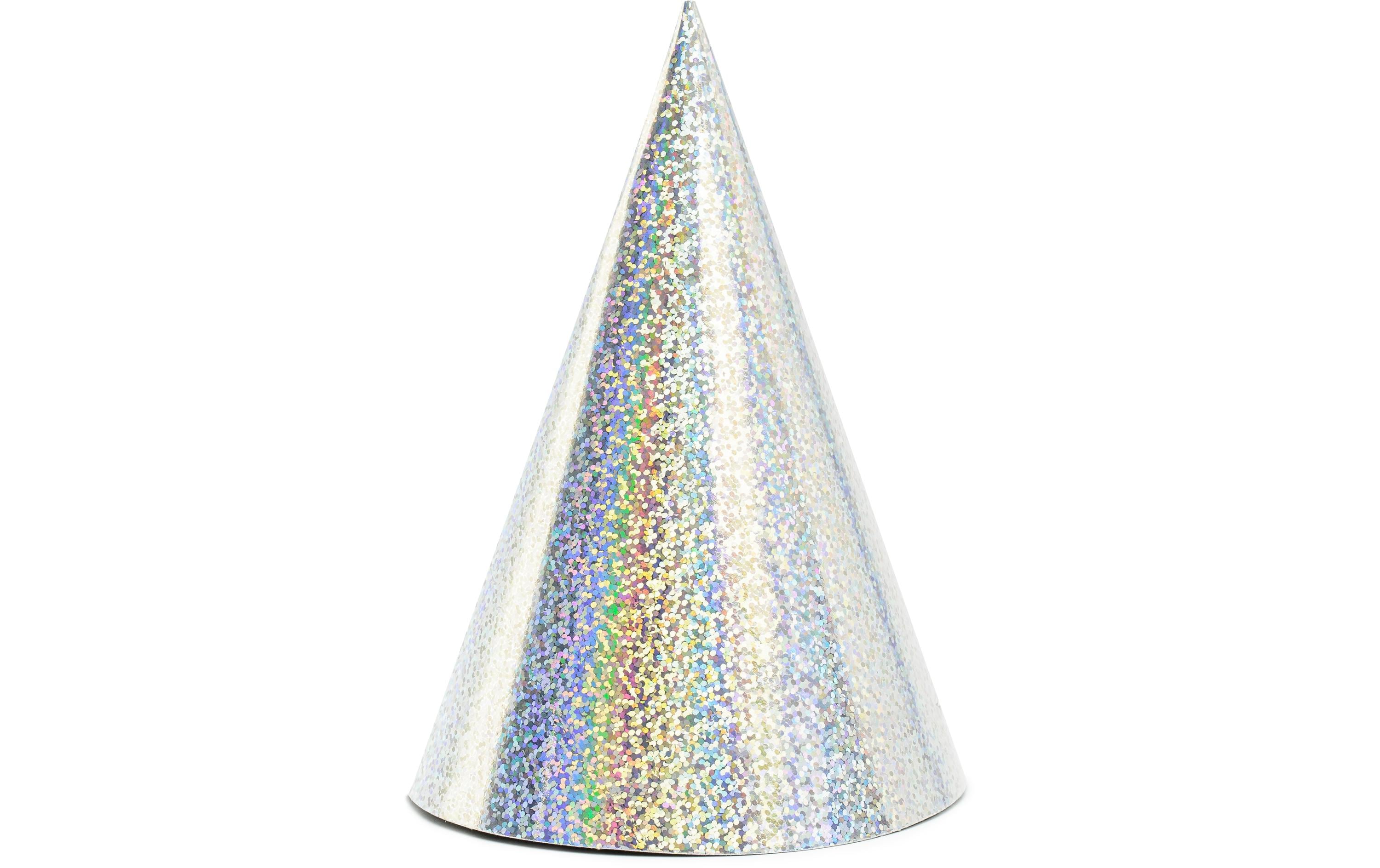 Partyhüte holografisch Silber, 16 x 10 cm, 6 StückHolografische Kappen