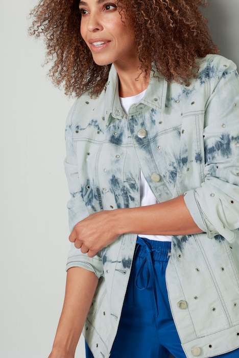 Jeansjacke, Batik, Ziernieten, Langarm