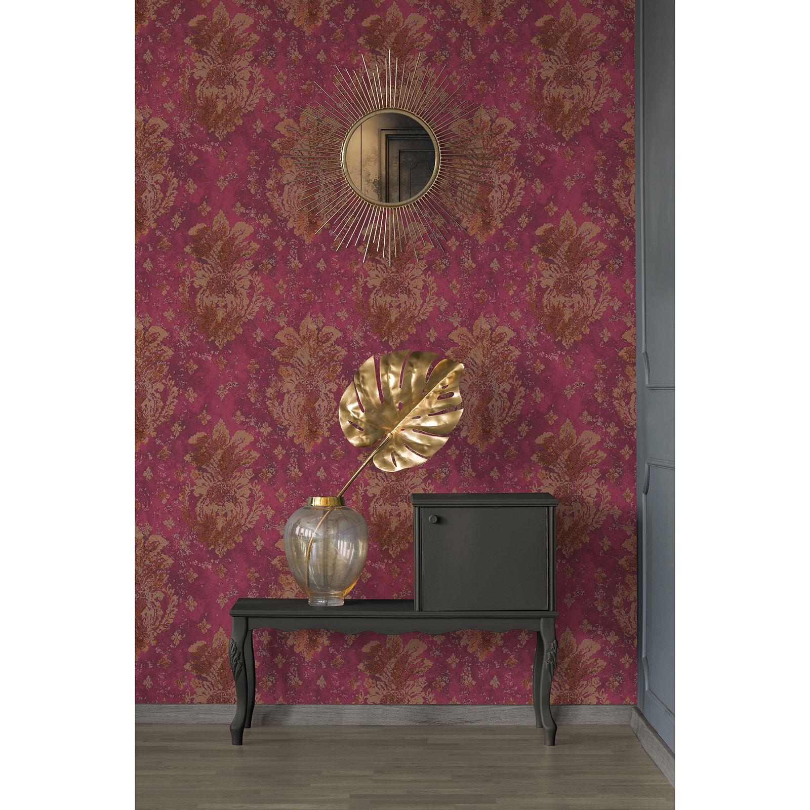 Vliestapete - rot-gold - 10 Meter