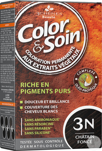 3 Chênes Color & Soin Coloration Permanente Aux Extrait Végétaux 3N Châtain Foncé 1 Kit