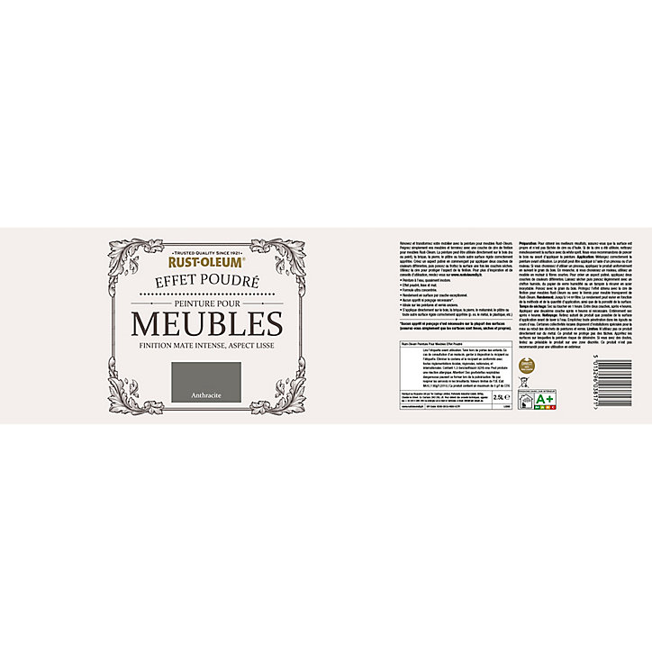 Peinture pour meubles Rust-Oleum anthracite effet poudré mat intense 2,5L