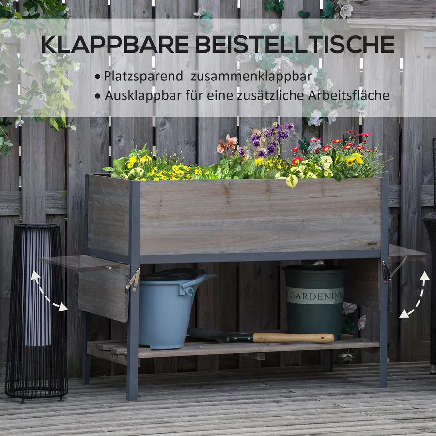Outsunny Hochbeet mit Klapptischen grau