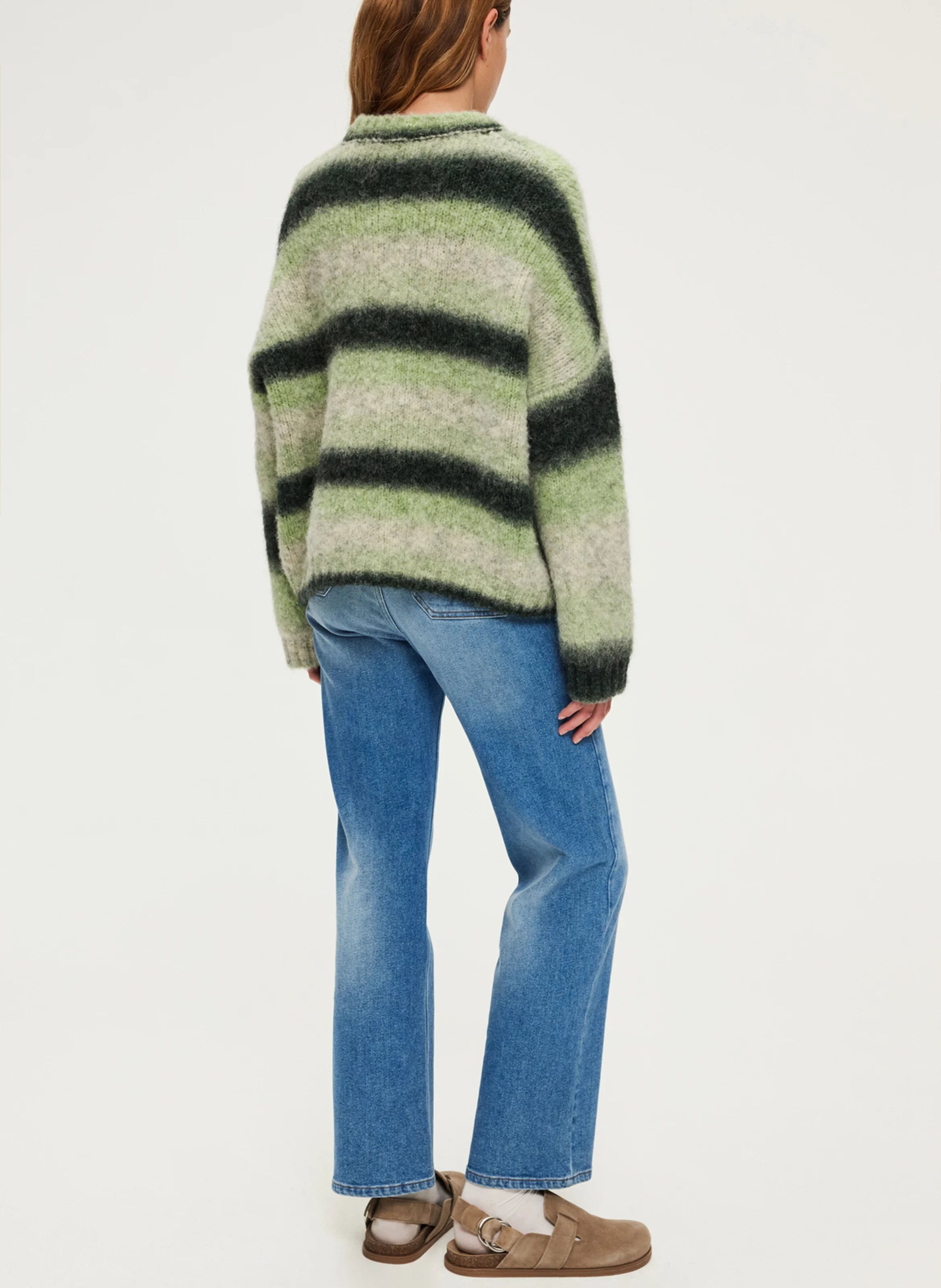 JOYA - Pull oversize rayé en laine mélangée | Kaki