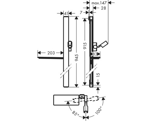 hansgrohe Unica E 90 27640000 douchestang, douchestang lengte 945 mm met doucheslang