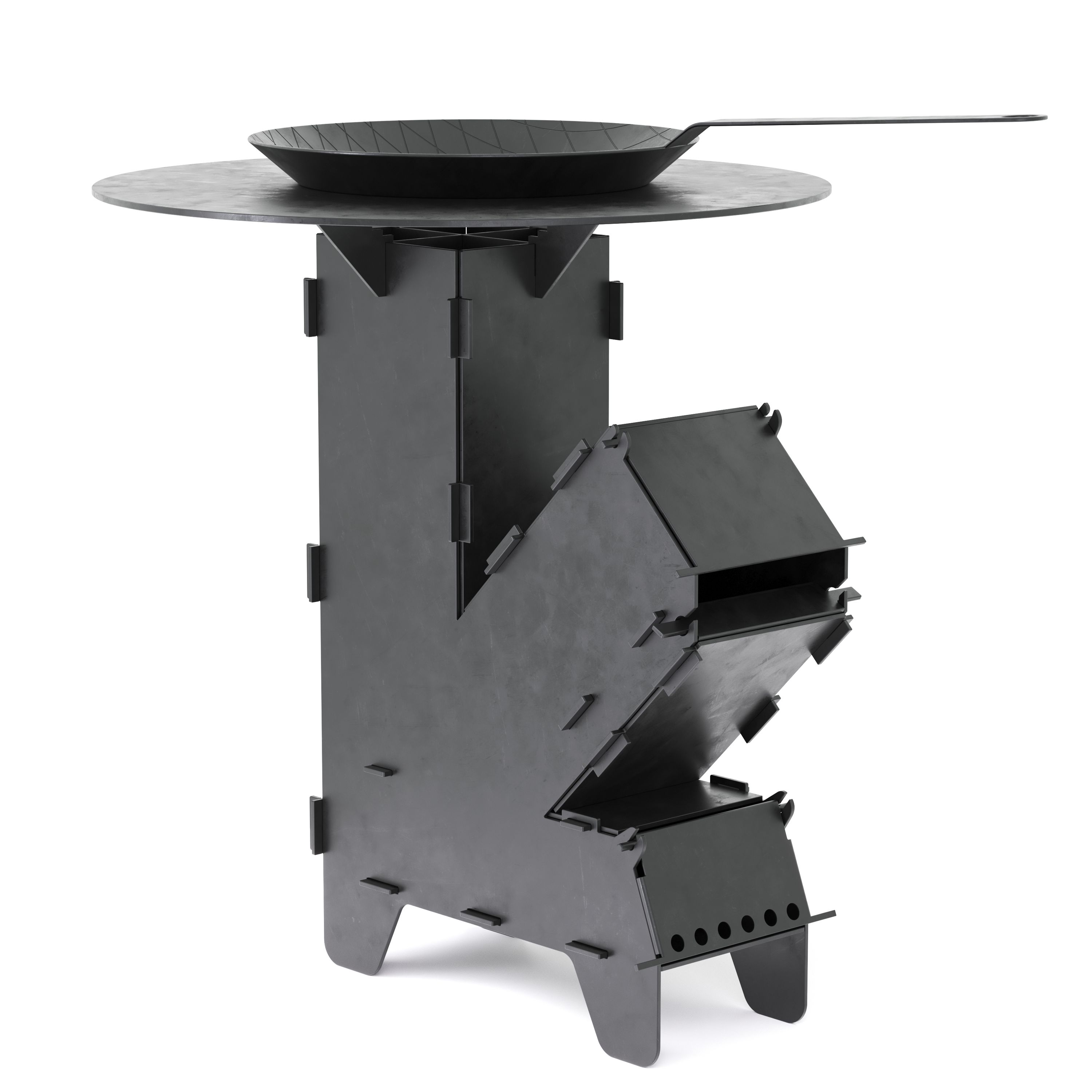 Raketenofen mit Grillplatte und Pfanne 36 x 14 x 57 cm