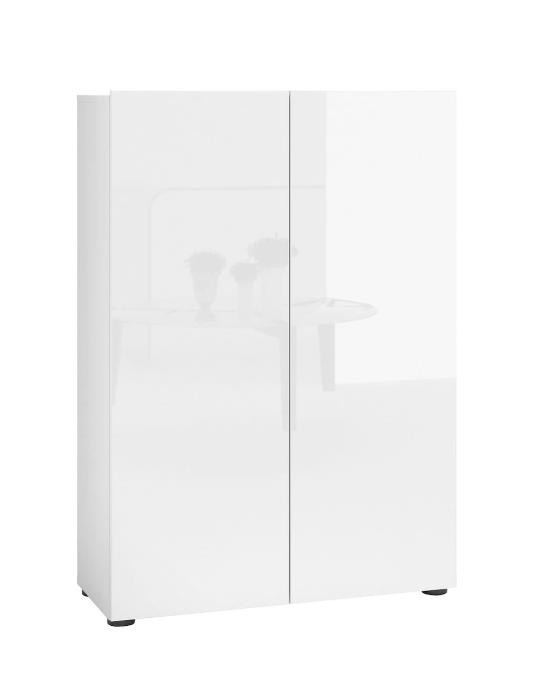 Schuhschrank VERONA 80 x 115 cm Weiß Lack Dekor