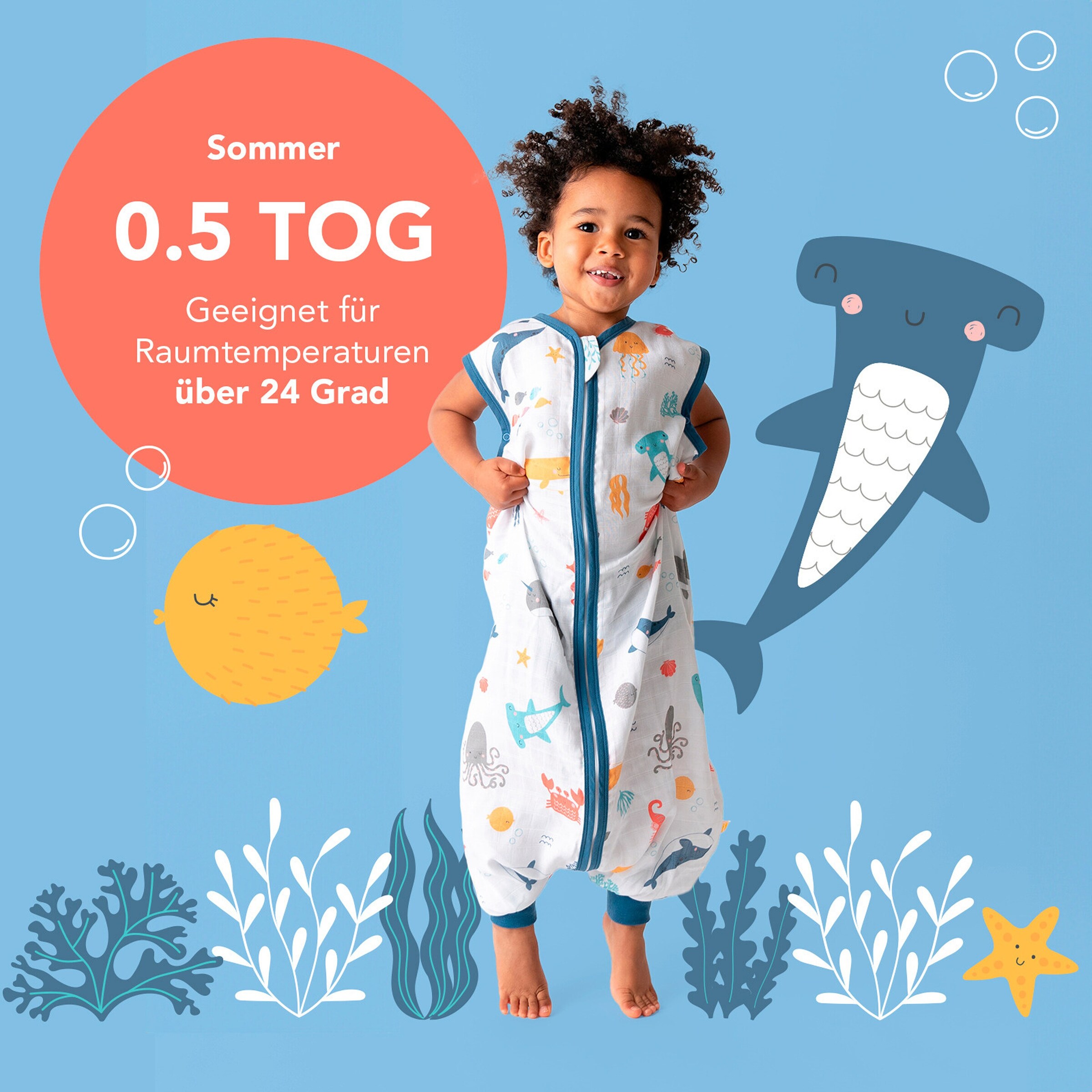 schlummersack Schlafsack mit Füßen 0.5 Tog Meerestiere