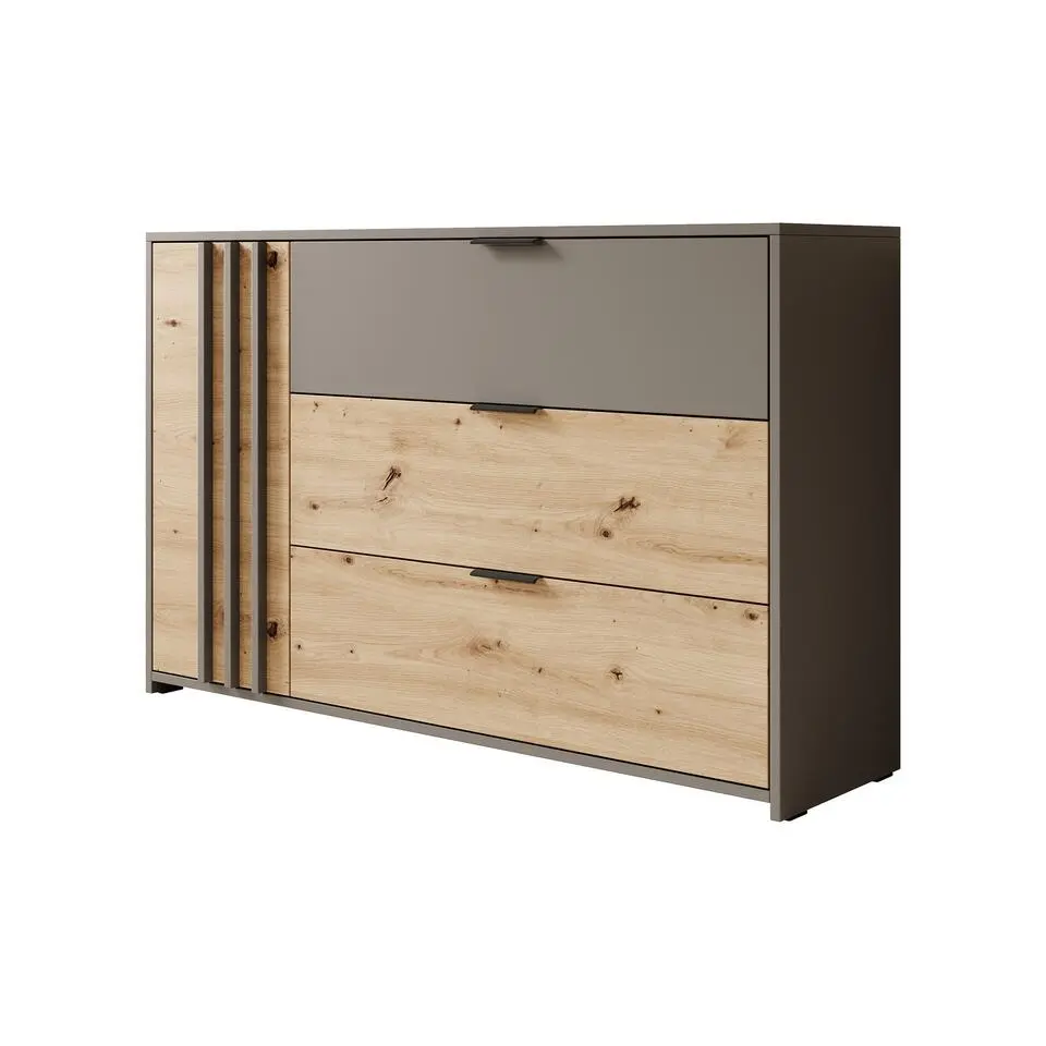 Meubella - Dressoir Roma - Grijs - Eiken - 125 cm