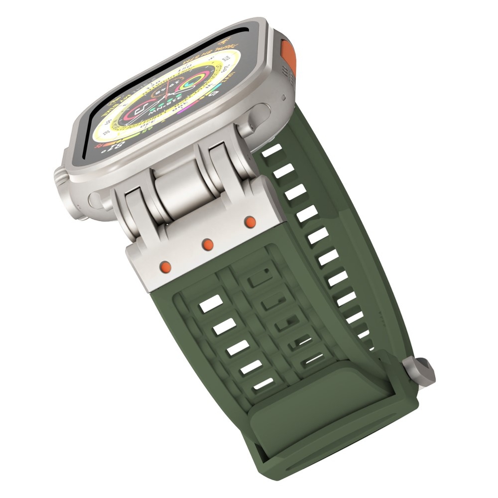 Apple Watch (49/46/45/44 mm) Silikon Armband mit dualem Dorn-Verschluss (Gelenkumfang: 135 - 220 mm) - Dunkelgrün