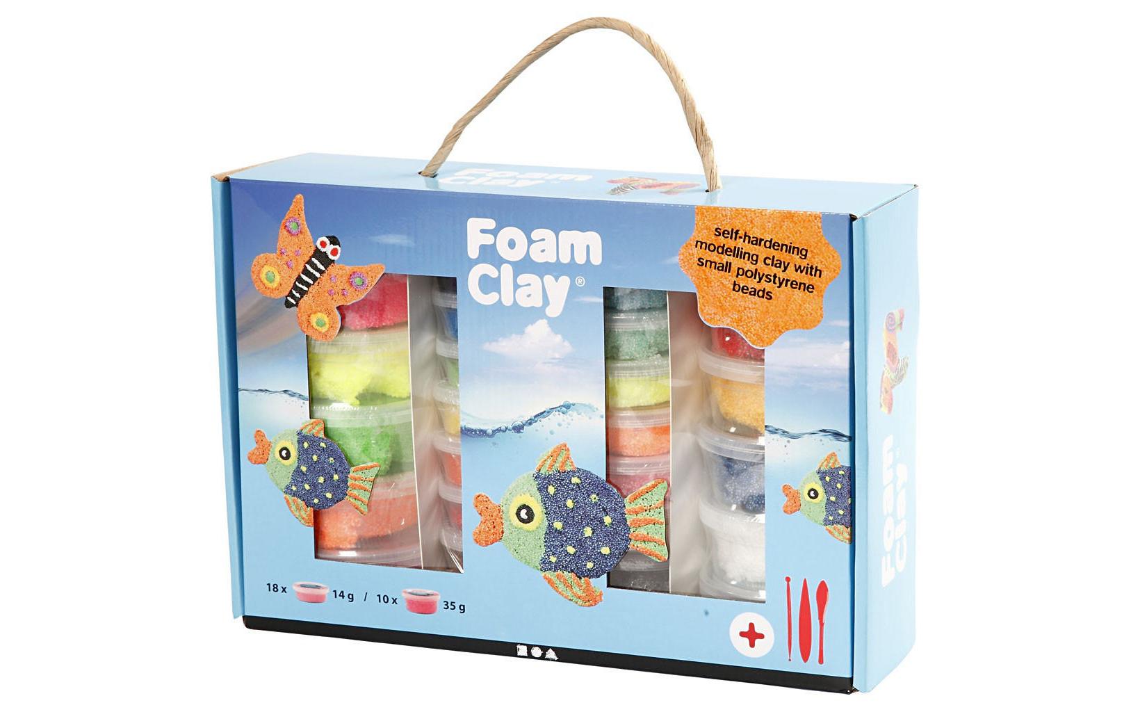 Modellier-Set Foam Clay MehrfarbigSelbsthärtende Modelliermasse mit winzigen Styroporkügelchen