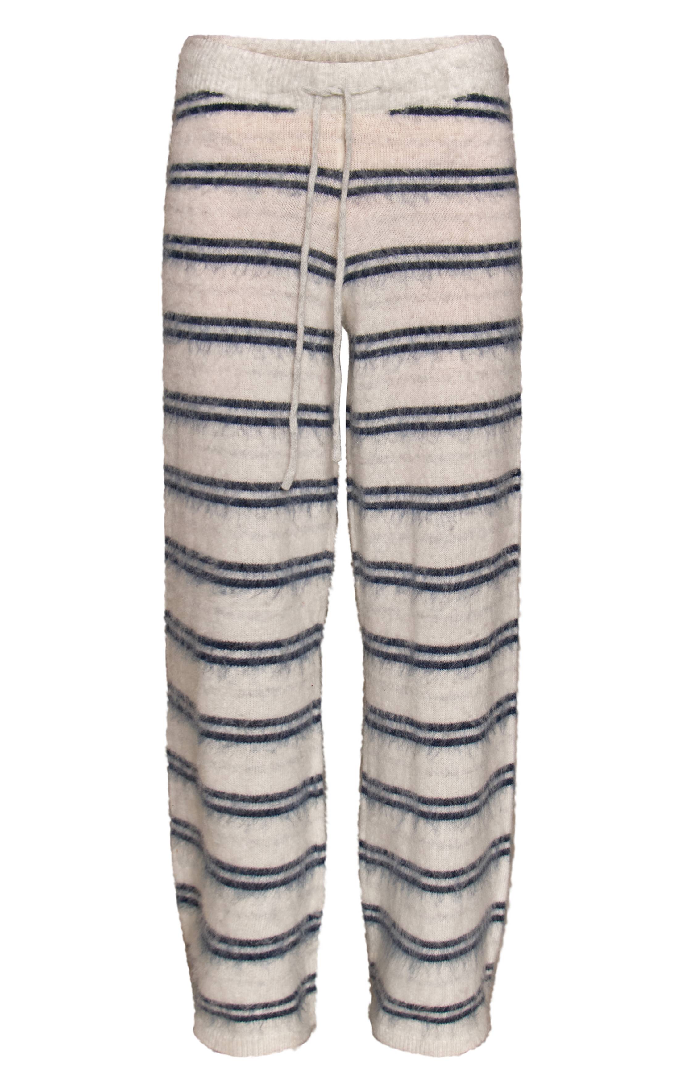 Bleu Clair Pantalon Large À Rayures En Maille Brossée