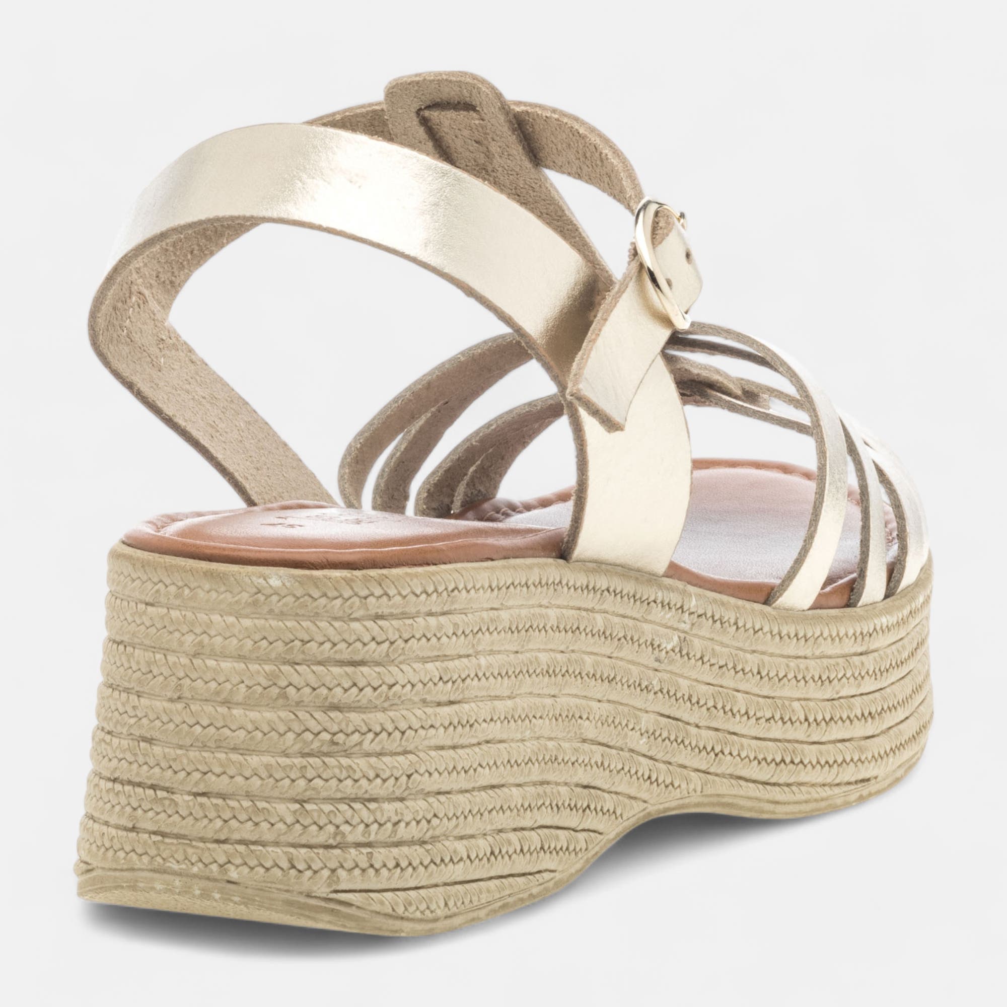 Nu-pieds à talon compensé Femme en cuir or